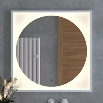 Зеркало Defesto Eclipse DF 2238R 80х80 белая рама, с LED-подсветкой, 3000К, инфракрасный выключатель