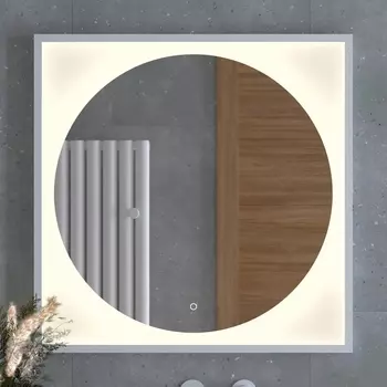 Зеркало Defesto Eclipse DF 2238S 80х80 белая рама, с LED-подсветкой, 3000К, сенсорный выключатель