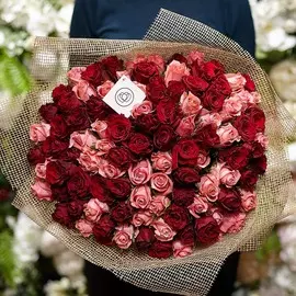 101 красная и розовая роза 40 см Premium