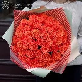 101 оранжевая роза 40 см Premium