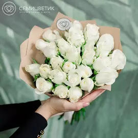 25 белых роз 40 см Premium