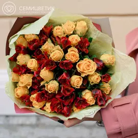 25 роз 10 альстромерий