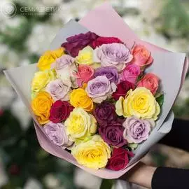 25 роз 40 см микс в ярких тонах Premium
