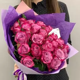 25 сиреневых с фиолетовой каймой роз 40 см Premium