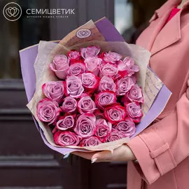 25 сиреневых с фиолетовой каймой роз Deep purple 70 см