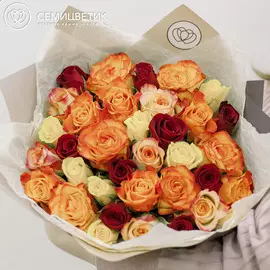 35 роз микс в ярких тонах Premium 40 см