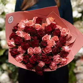 51 красная и розовая роза 40 см Premium