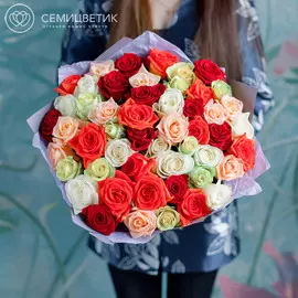 51 роза микс 50 см