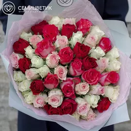 51 роза микс в нежных тонах 40 см Premium