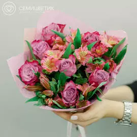 7 роз 4 альстромерии розовый букет