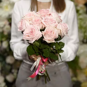 9 пионовидных роз Pink O'Hara 40 см