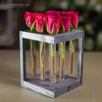 9 розовых кенийских роз в пробирках