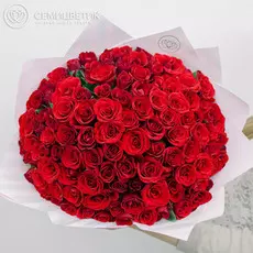 Букет из 101 красной розы 40 см Standart в дизайнерской пленке