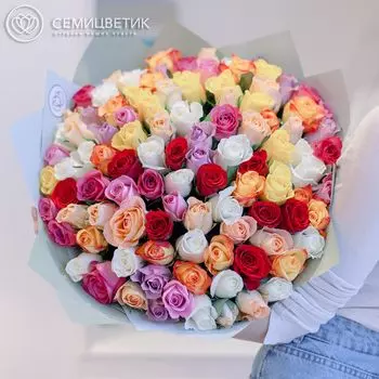 Букет из 101 розы микс 40 см Standart в дизайнерской пленке