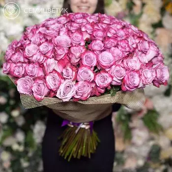 Букет из 101 сиреневой с фиолетовой каймой розы Deep Purple 70 см в натуральной упаковке