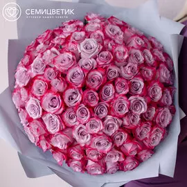 Букет из 101 сиреневой с фиолетовой каймой розы Deep Purple 50 см в дизайнерской пленке