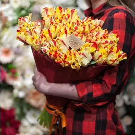 Букет из 51 попугайчатого тюльпана