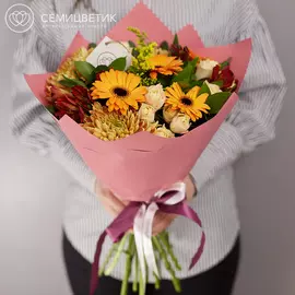 Букет из гербер, альстромерии и хризантем