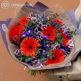 Букет из гербер, альстромерии и ирисов