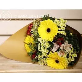Букет из гербер, хризантемы и альстромерии