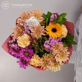 Букет из герберы, хризантем и диантусов