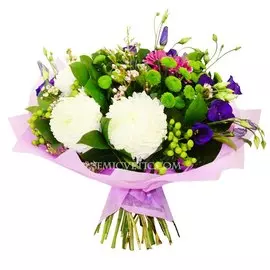 Букет из герберы, хризантемы деко и хризантемы кустовой