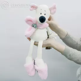 Крыса Василиса в розовом шарфике и тапочках 23 см