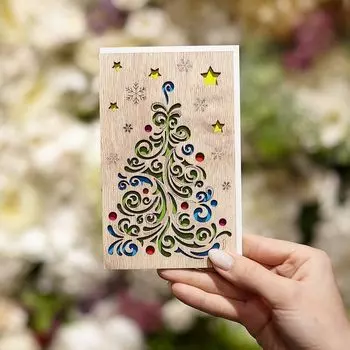 Открытка из дерева 10*15 Ёлка