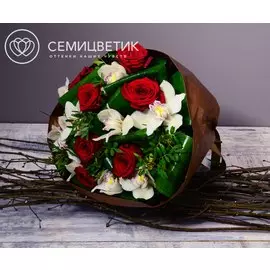 Розы, орхидеи и аспидистра