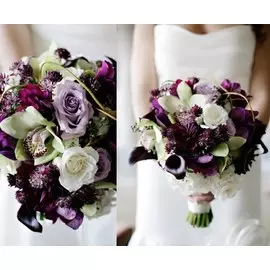 Свадебный букет из роз, орхидеи цимбидиум и калл