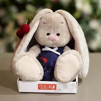 Зайка Ми в костюмчике и с войлочной вишней (малая) 18 см