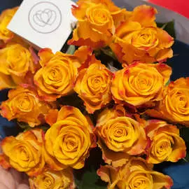 Желтые розы с красной каймой 40 см Premium