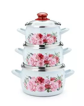 Набор кастрюль 1,65 л + 2,2 л + 3 л Metrot Цветы