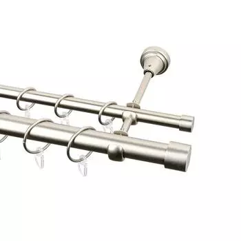 2-х рядный металлический карниз, цвет матовый никель, d=16/25 мм, 350 см