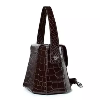 33619 Сумка саквояж, отдел на клапане, цвет темно-коричневый 23,5х19х16,5см