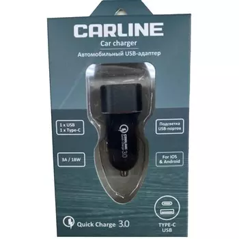Адаптер автомобильный CARLINE® 2хUSB, USB QC 3.0 + PD TypeC, в прикуриватель 12/24В, черный 100247