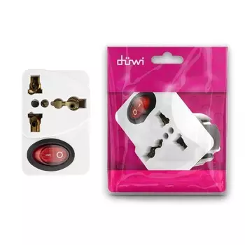 Адаптер c кнопкой, на евро и азиатскую вилку, с/з, 16А, 230В, 3680Вт, IP20, белый, 26956 4,