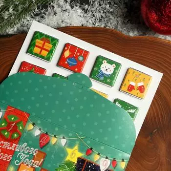 Новый год. Сладкий подарочный Адвент-календарь с шоколадом "Исполнения желаний", 12 х 5 г