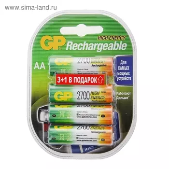 Аккумулятор GP, Ni-Mh, AA, HR6-4BL, 1.2 В, 2700 мАч, блистер, 4 шт.