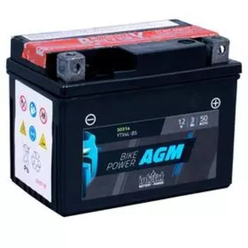 Аккумулятор intAct IA YTX4L-BS, AGM, 12В, 3Ач, пуск ток 50А, обратная (- +)