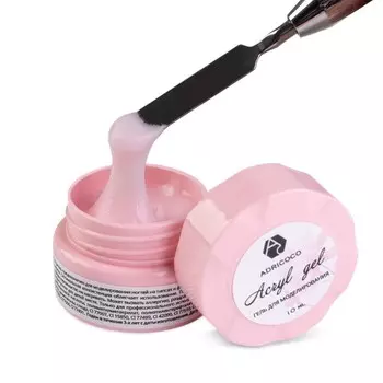 Акригель для наращивания ногтей Adricoco, №10 камуфлирующий, прозрачный, розовый, 10 мл