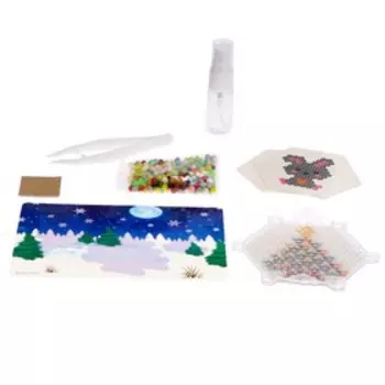 Аквамозаика «Котёнок, зайка и елочка на фоне», 3 трафарета