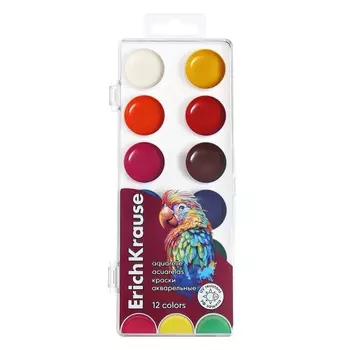 Акварель 12 цветов, ErichKrause Safari, с УФ защитой яркости, без кисти, твёрдый пластик, европодвес