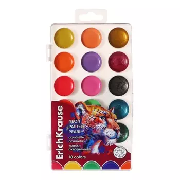Акварель 18 цветов ErichKrause Safari Neon+Pastel+Pearl с европодвесом