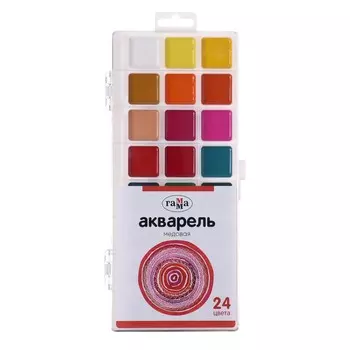 Акварель 24 цвета Гамма "Орнамент", медовая, без кисти, пластиковая упаковка, европодвес