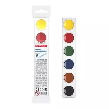 Акварель ErichKrause, 6 цветов, без кисти, мягкий пластик, экономичная упаковка, пакет с европодвесом