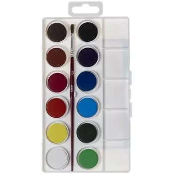 Акварель сухая JOVI, 12 цветов, d=20 мм, с кистью