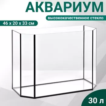 Аквариум "Панорамный" без крышки, 30 литров, 46 х 20 х 33 см