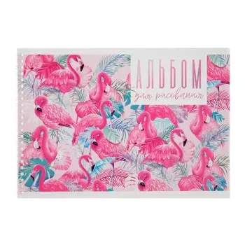 Альбом для рисования A4, 24 листа на гребне "Фламинго", обложка мелованный картон, блок 100 г/м2