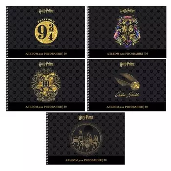 Альбом для рисования А4, 30 листов, на гребне, "Гарри Поттер", обложка мелованный картон, матовая ламинация, 3D фольга, перфорация на отрыв, блок 100 г/м, МИКС